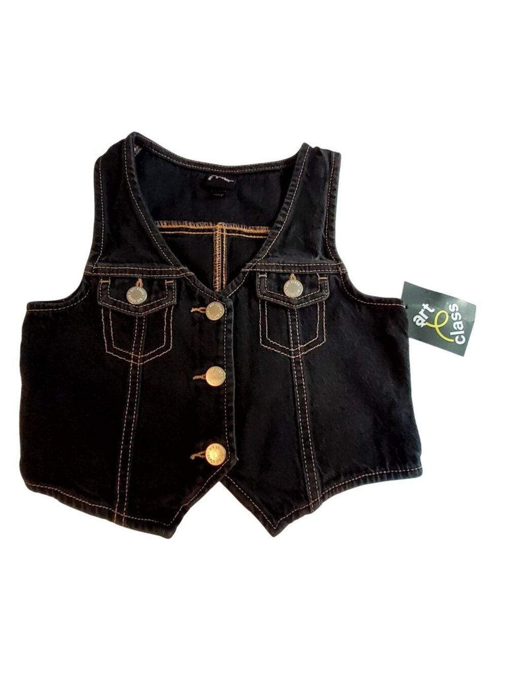 Art Class Kids Black Denim Button-Up Vest S (6/7) Two functional front pockets